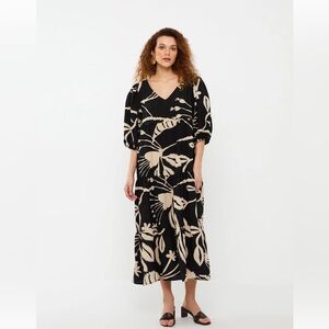 Patterned Balloon Sleeve Women's Dress